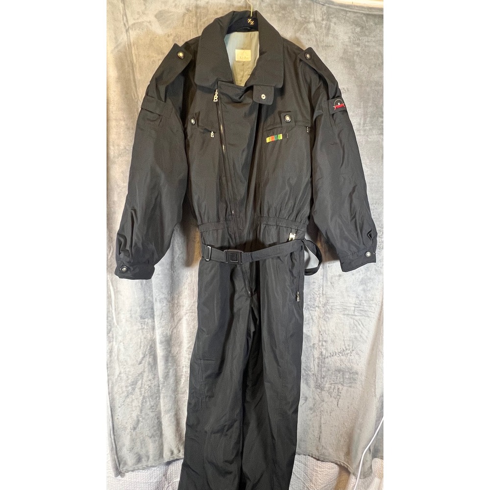 Vintage Bogner Ski Suit Men's 44‎ Black Belted 1 pc USA Snowsuit Retro 80s 90s